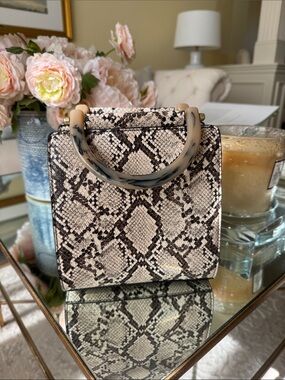 Snake-Print Top Handle Bag in Black & Cream